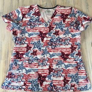 MED COUTURE - Women’s 4th of July Scrub Top worn once Size Large